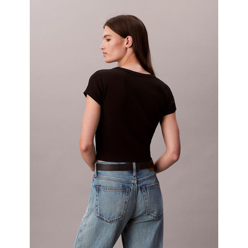 Calvin Klein Γυναικεία κοντομάνικη μπλούζα Slim Ribbed Cotton Badge T-shirt